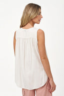 Women's Woven Sleeveless V-Neck Top with Gathered Yoke Details