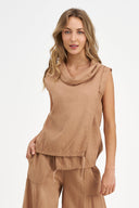 Women's Knit Woven Combo Sleeveless Top