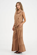 Women's Knit Woven Combo Sleeveless Top