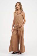 Women's Knit Woven Combo Sleeveless Top