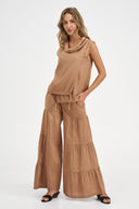 Women's Knit Woven Combo Sleeveless Top
