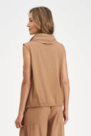 Women's Knit Woven Combo Sleeveless Top