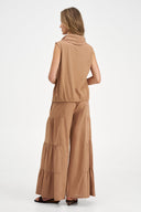 Women's Knit Woven Combo Sleeveless Top