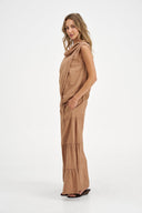 Women's Knit Woven Combo Sleeveless Top