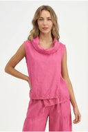 Women's Knit Woven Combo Sleeveless Top