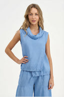 Women's Knit Woven Combo Sleeveless Top