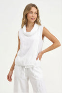 Women's Knit Woven Combo Sleeveless Top