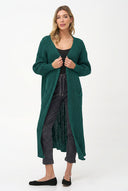 Women's Knit Open Cardigan, Long Sleeves, Patch Pockets & Cable Back