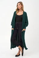Women's Knit Open Cardigan, Long Sleeves, Patch Pockets & Cable Back