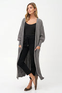 Women's Knit Open Cardigan, Long Sleeves, Patch Pockets & Cable Back