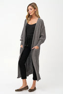 Women's Knit Open Cardigan, Long Sleeves, Patch Pockets & Cable Back