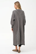 Women's Knit Open Cardigan, Long Sleeves, Patch Pockets & Cable Back
