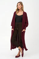 Women's Knit Open Cardigan, Long Sleeves, Patch Pockets & Cable Back