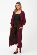 Women's Knit Open Cardigan, Long Sleeves, Patch Pockets & Cable Back