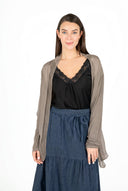 Women's Knit & Woven Cardigan with Long Sleeves