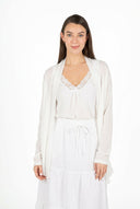Women's Knit & Woven Cardigan with Long Sleeves