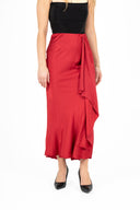 WOMEN'S HIGH-WAISTED WOVEN A-LINE PULL-ON SKIRT, WITH A DELICATELY FLOWING DECORATIVE PANEL