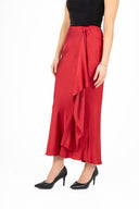 WOMEN'S HIGH-WAISTED WOVEN A-LINE PULL-ON SKIRT, WITH A DELICATELY FLOWING DECORATIVE PANEL