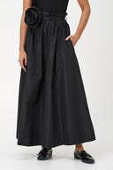 Women's Woven Pull-On Maxi Circle Skirt with Removable Floral Belt