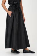 Women's Woven Pull-On Maxi Circle Skirt with Removable Floral Belt