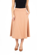 WOMEN'S MID CALF PULL-ON KNIT SKIRT, WITH SIDE SEAM POCKETS