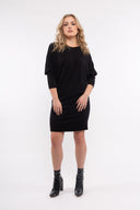 Women’s Knit Long Sleeve Dress. Composition: 50% Viscose, 25% Nylon, 20% Polyester and 5% Lycra. 