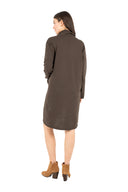 WOMEN'S KNIT TURTLE-NECK DRESS, WITH LONG SLEEVES, A SCOOPED HI/LOW HEMLINE AND COLLAPSED PATCH POCKET AT THE HIPS