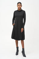 Women's Knit Turtleneck Knee-Length Dress with Balloon Skirt & Pockets