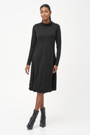 Women's Knit Turtleneck Knee-Length Dress with Balloon Skirt & Pockets