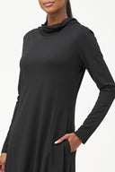 Women's Knit Turtleneck Knee-Length Dress with Balloon Skirt & Pockets