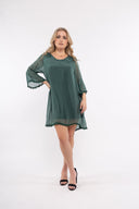 Women’s Woven 3/4 Sleeve Dress. Composition: 70% Viscose and 30% Silk. 