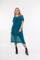 Women’s Woven Short Sleeve Dress. Composition: 70% Viscose and 30% Silk. 