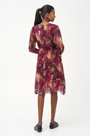 Women's Woven Crew-Neck Dress with Long Sleeves & Elastic Waist