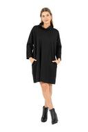 WOMEN'S COWL-NECK DRESS, WITH SLITS AT SLEEVE CUFFS AND SIDE SEAM POCKETS
