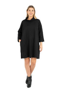 WOMEN'S COWL-NECK DRESS, WITH SLITS AT SLEEVE CUFFS AND SIDE SEAM POCKETS