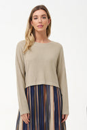 Women's Knit & Woven Wide-Neck Dress with Long Sleeves & Side Pockets