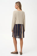 Women's Knit & Woven Wide-Neck Dress with Long Sleeves & Side Pockets