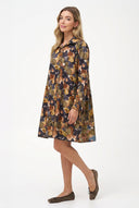 Women's Woven Stand-Collar Button-Down Tunic Shirt with Patch Pockets