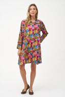 Women's Woven Stand Collar Button Down Tunic-Length Shirt | M