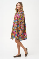 Women's Woven Stand Collar Button Down Tunic-Length Shirt | M