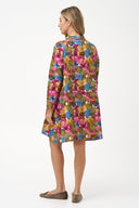 Women's Woven Stand Collar Button Down Tunic-Length Shirt | M