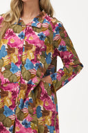 Women's Woven Stand Collar Button Down Tunic-Length Shirt | M