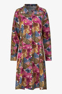 Women's Woven Stand Collar Button Down Tunic-Length Shirt | M