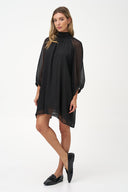 Women's Woven Sheer Mock-Neck Knee-Length Dress | M