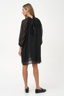 Women's Woven Sheer Mock-Neck Knee-Length Dress | M