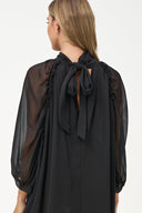 Women's Woven Sheer Mock-Neck Knee-Length Dress | M