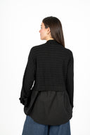 WOMEN'S WIDE RIB-KNIT MOCC-NECK LONG SLEEVE TUNIC, WITH A CRISS/CROSS KNIT FRONT, AND POPLIN SHIRT HEM SEWN INTO THE SWEATER HEMLINE