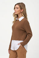 Women's Knit & Woven Tunic with Shirt Collar & Shirt Hem