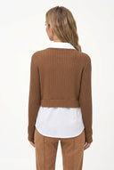 Women's Knit & Woven Tunic with Shirt Collar & Shirt Hem