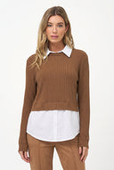 Women's Knit & Woven Tunic with Shirt Collar & Shirt Hem
